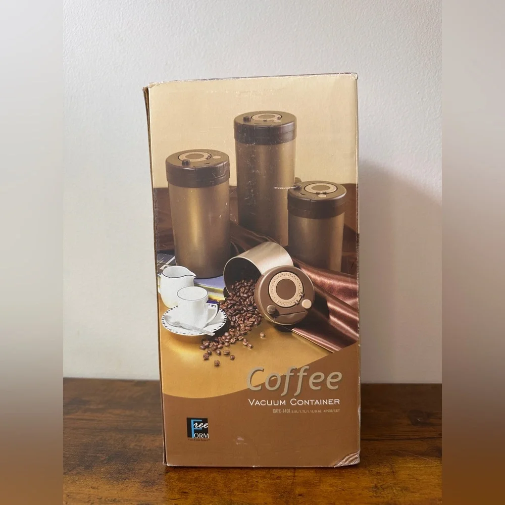 VTG Free Form 4-Piece Coffee Vacuum Container Set - Model CAFE-1401 - Brown/Gold